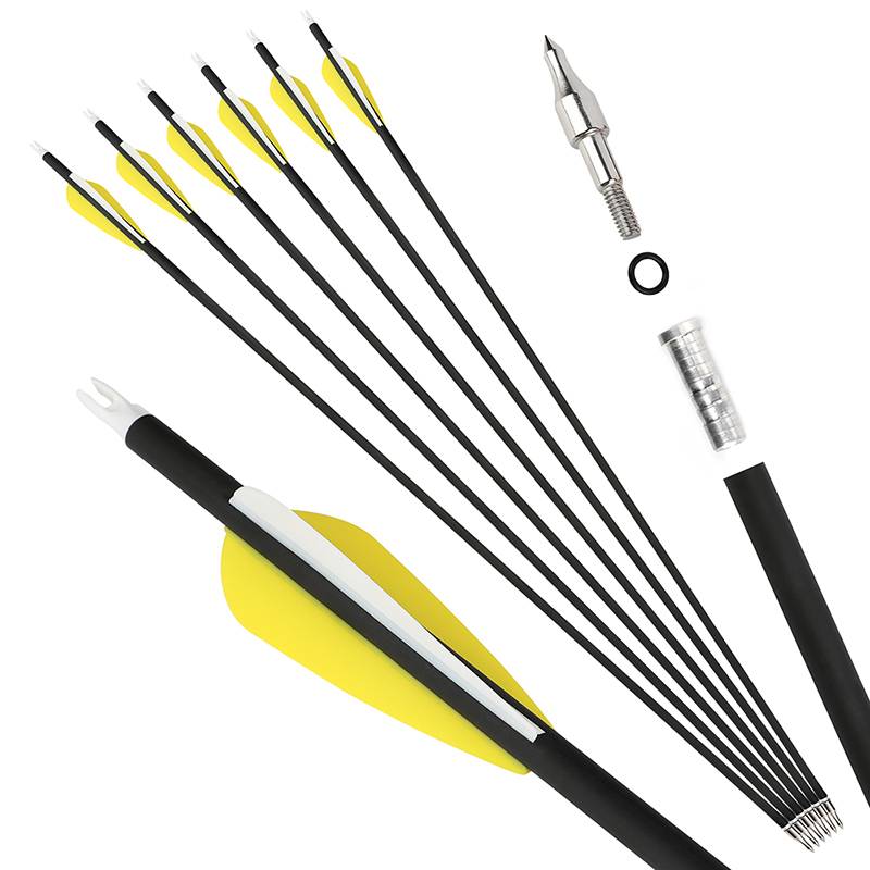Six yellow, white, mixed-carbon arrows